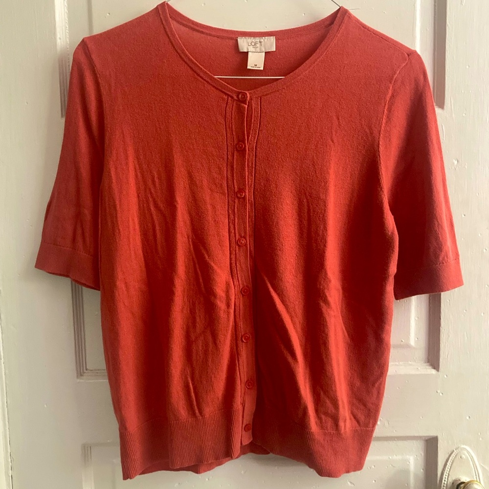 LOFT Women's Red Button-Up Top
